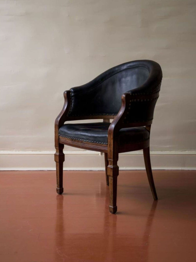 Walnut and Leather Barrel-back Chairs