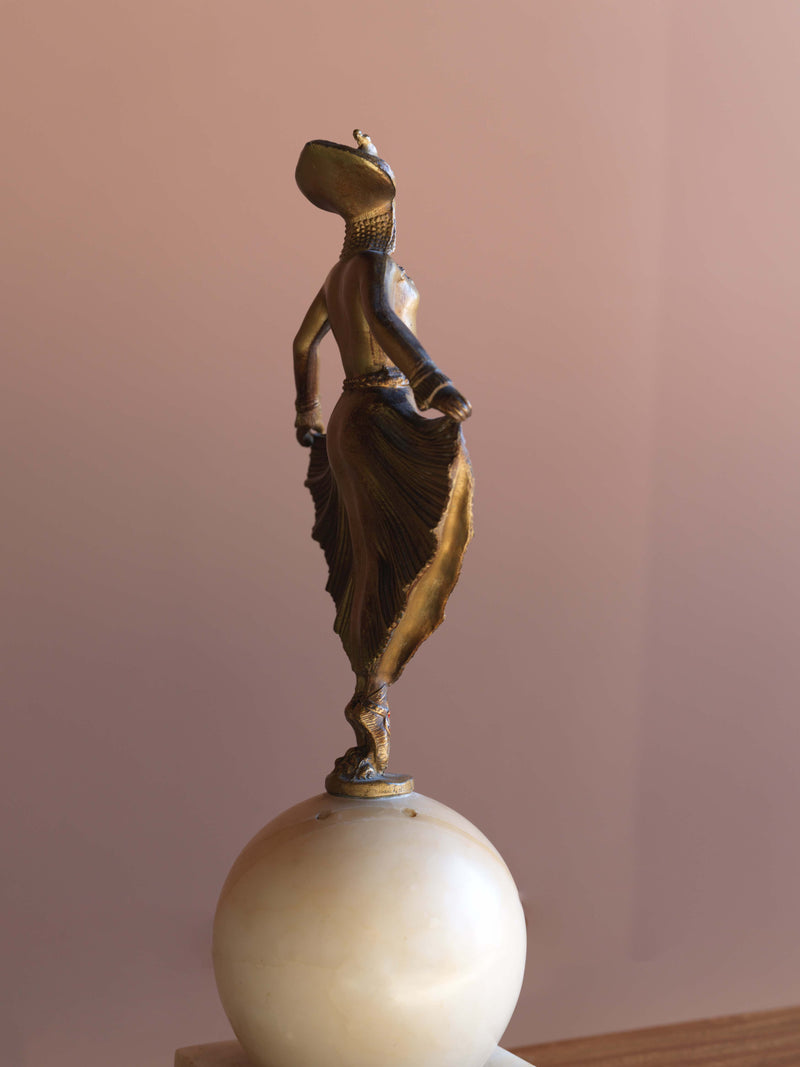 Art Deco Brass & Alabaster Globe Lamp