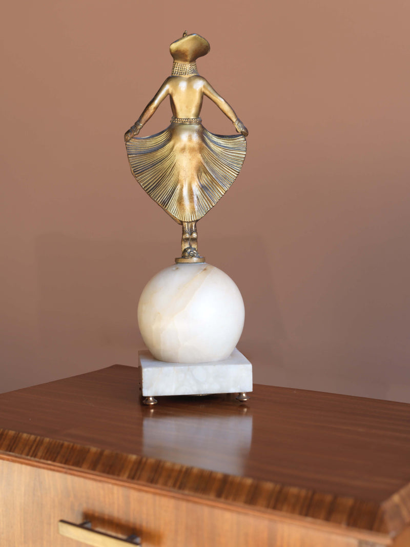 Art Deco Brass & Alabaster Globe Lamp