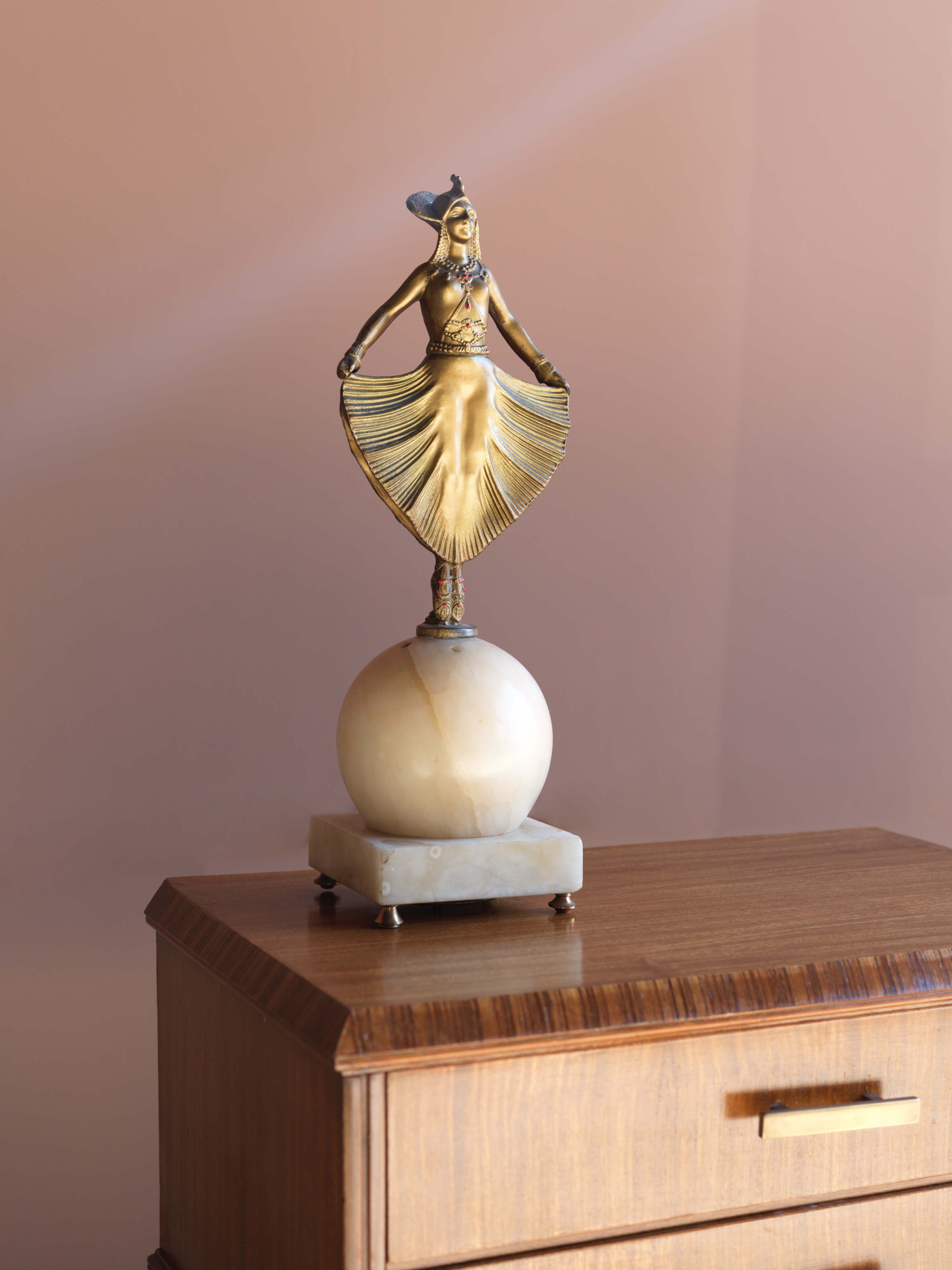 Art Deco Brass & Alabaster Globe Lamp