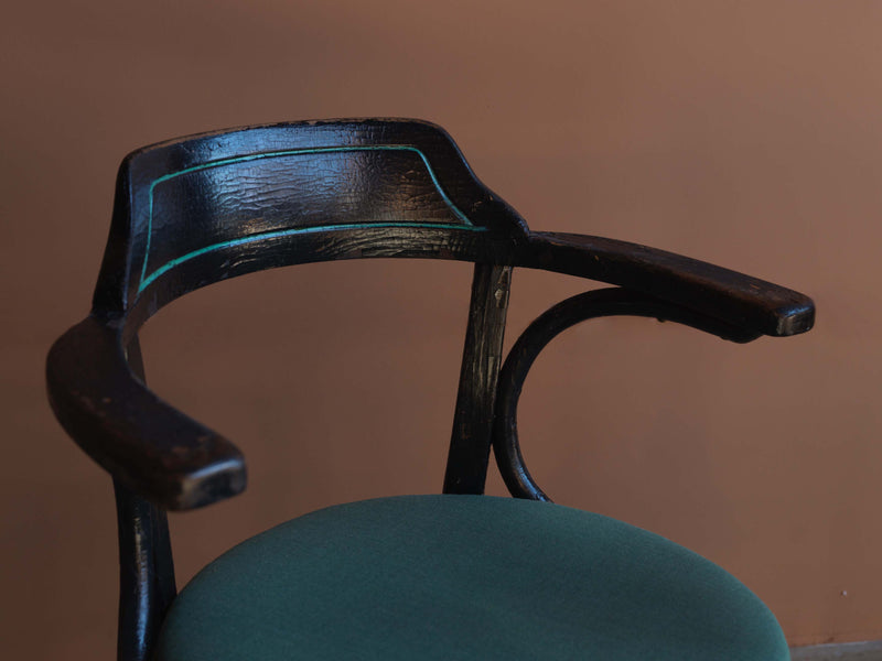 Set of 6 Painted Black and Green Dining Chairs, c. 1950