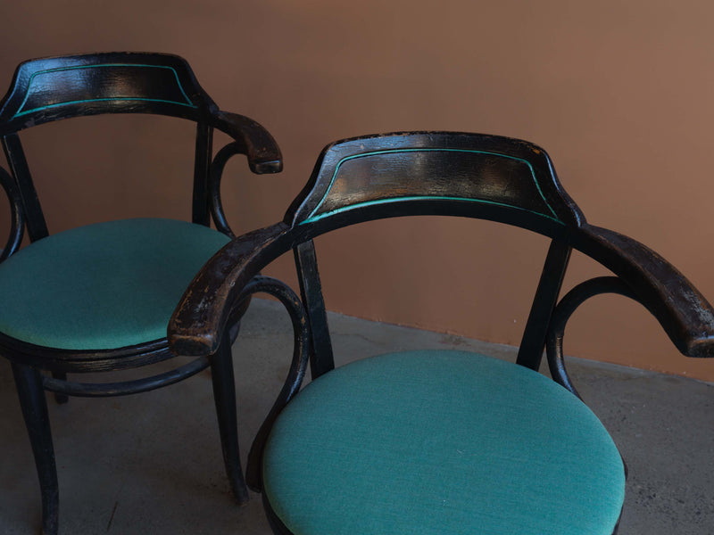 Set of 6 Painted Black and Green Dining Chairs, c. 1950