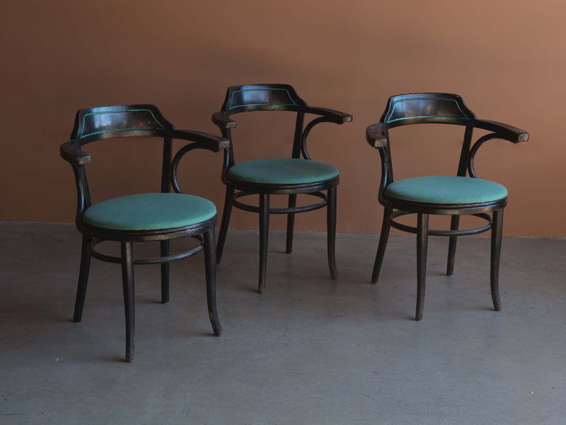 Set of 6 Painted Black and Green Dining Chairs, c. 1950